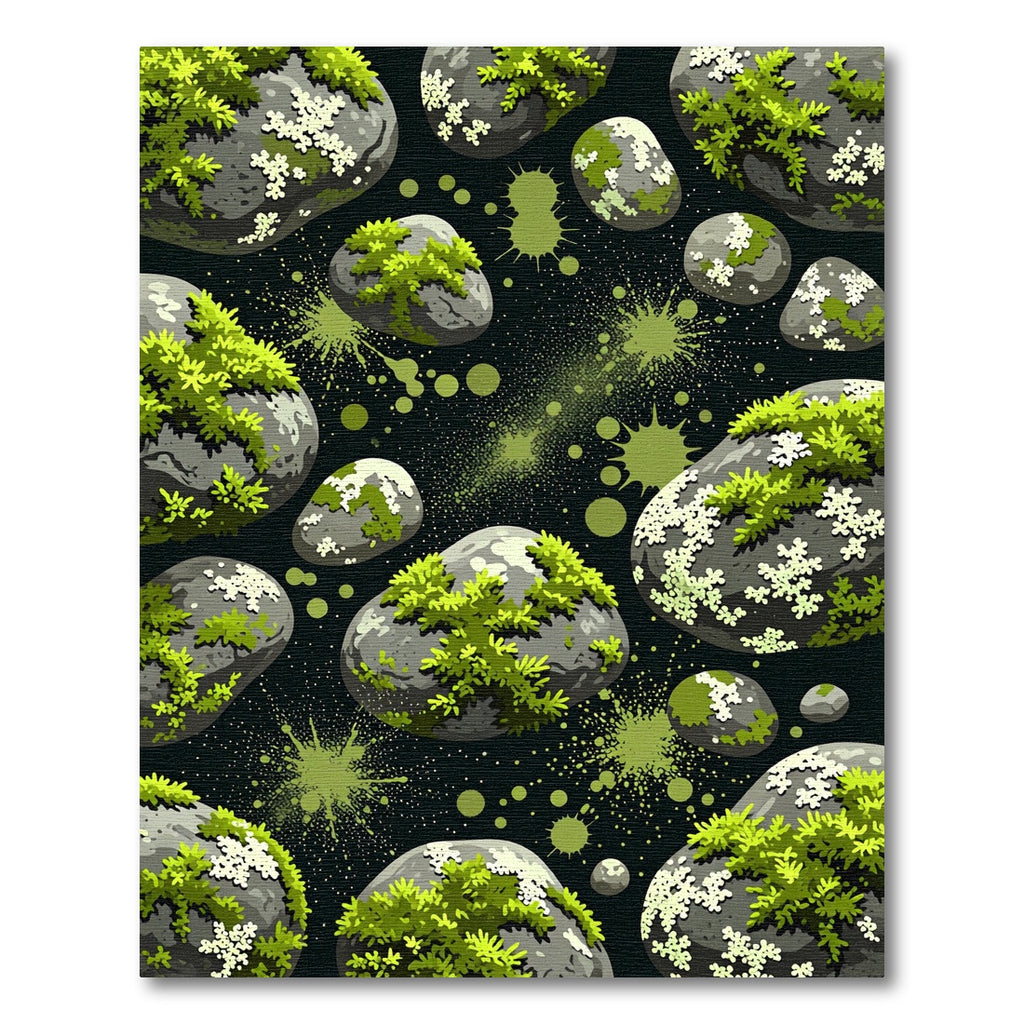 Gray Mossy Rocks Green Splatter Grunge Rug