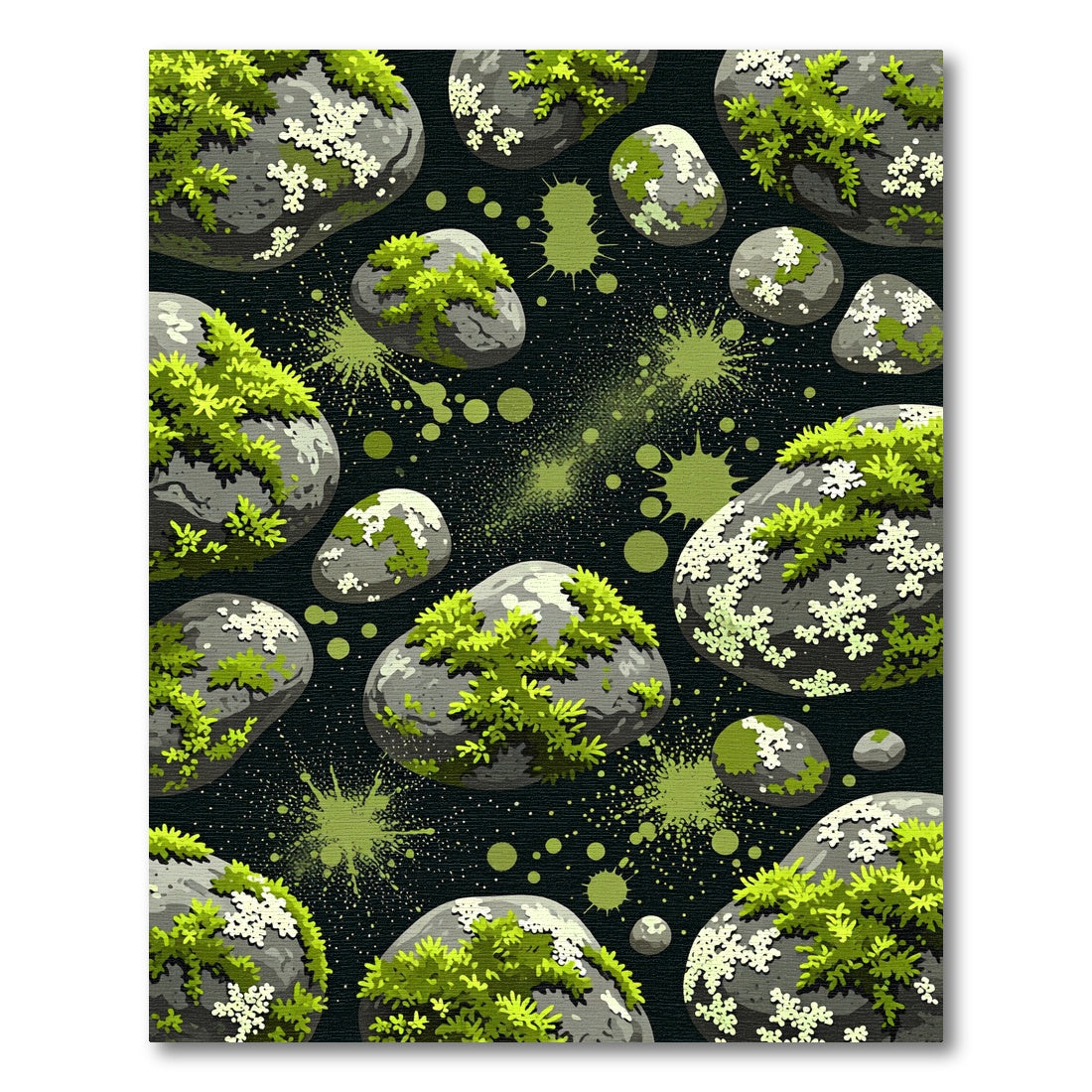 Gray Mossy Rocks Green Splatter Grunge Rug