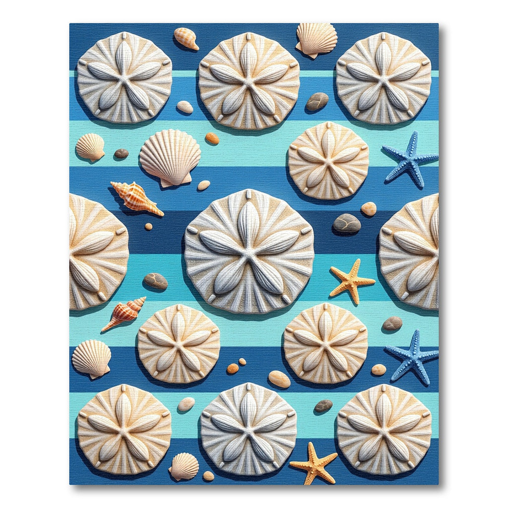 Coastal Blue Striped Sand Dollar Shell Rug