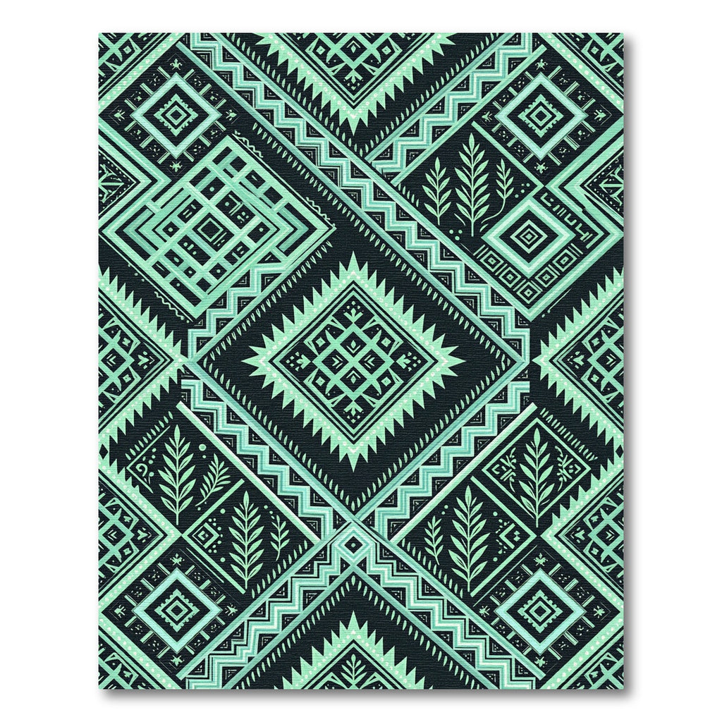 Geometric Sage and Black Diamond Art Rug