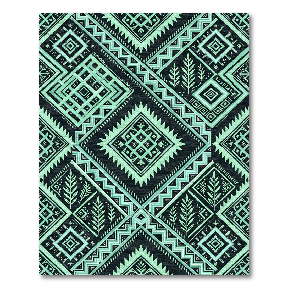 Geometric Sage and Black Diamond Art Rug