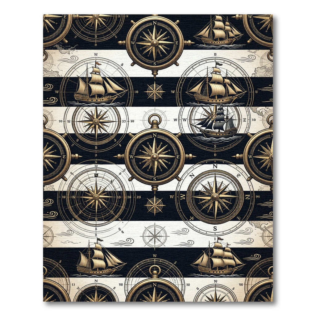 Nautical Compass and Vintage Ship Stripe Rug
