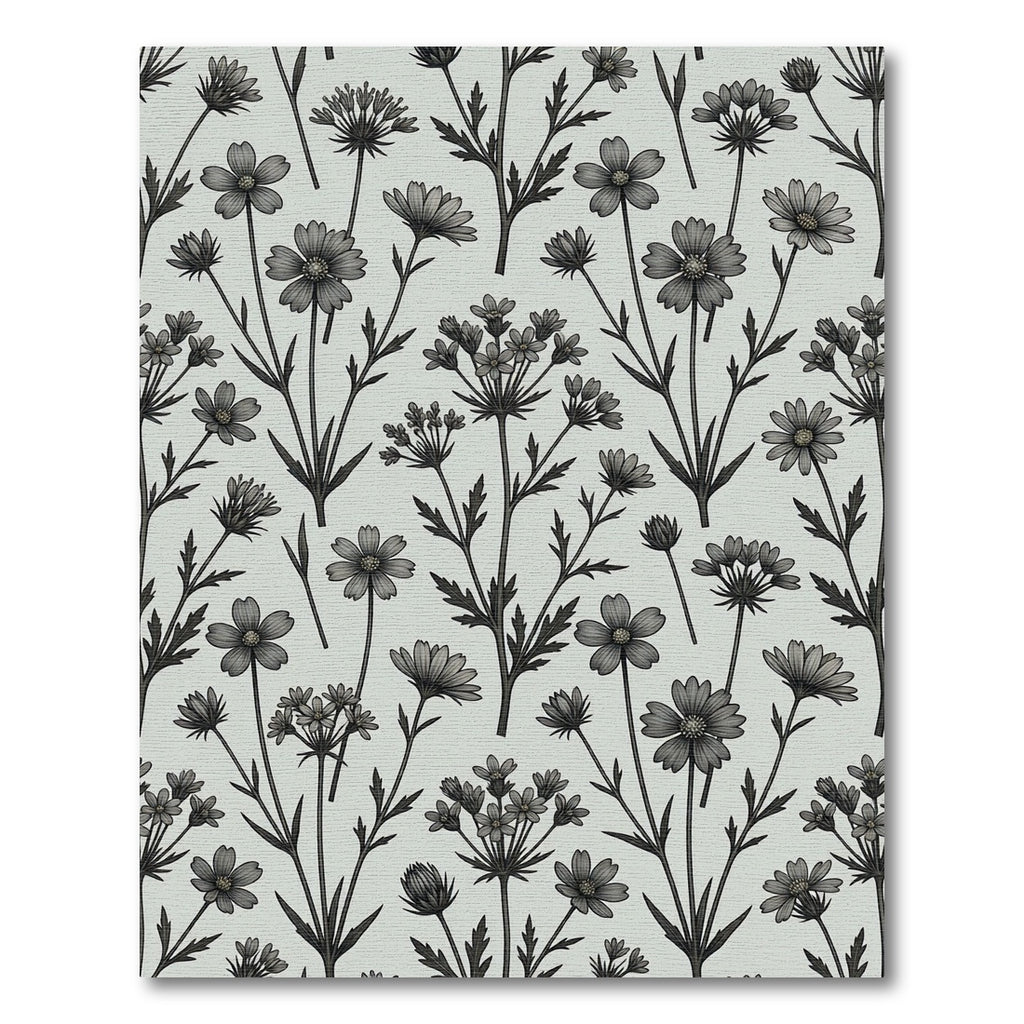 Monochrome Floral Botanical Field Rug