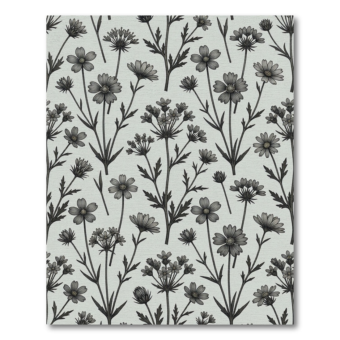 Monochrome Floral Botanical Field Rug