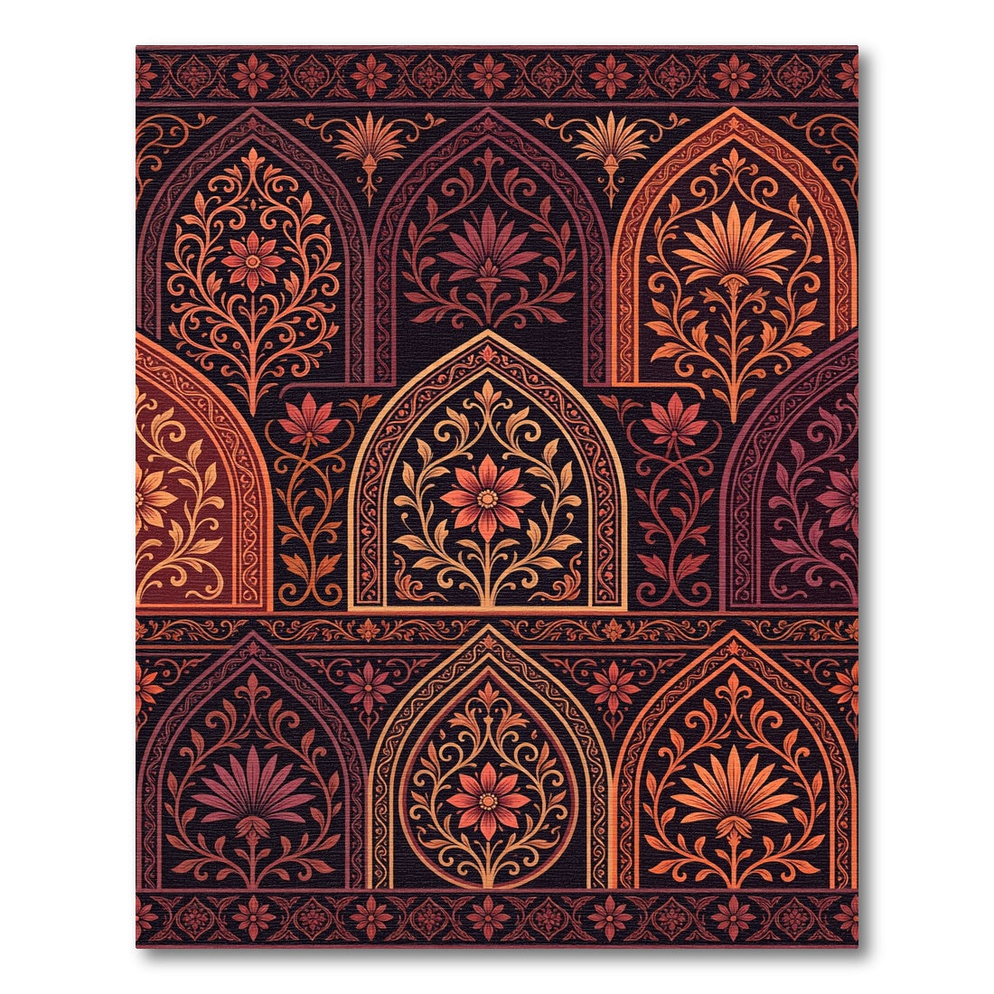 Rich Scarlet Floral Archway Arrangement Rug