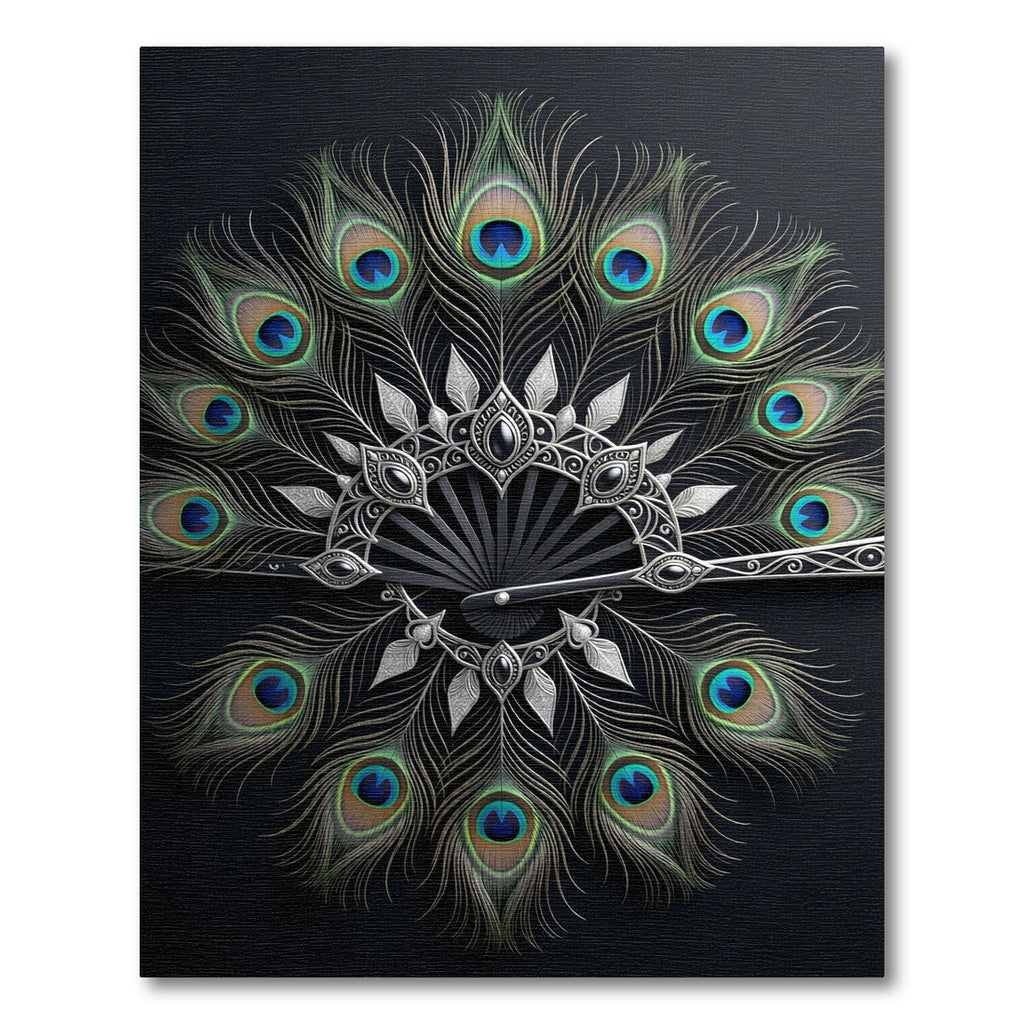 Elegant Peacock Feather Silver Filigree Fan Rug
