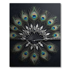 Elegant Peacock Feather Silver Filigree Fan Rug