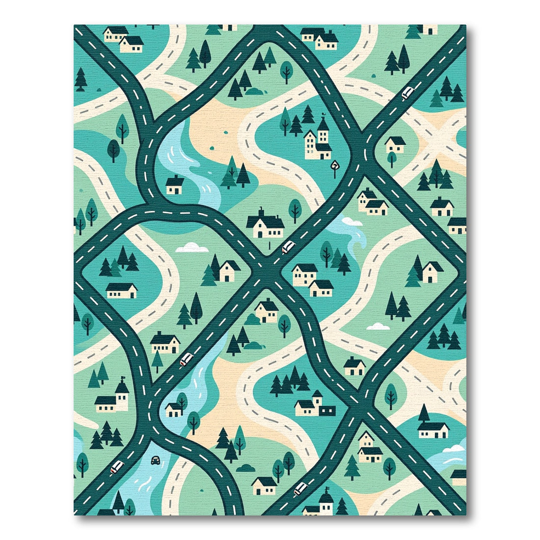 Whimsical Sage Green Neighborhood Road Map Rug