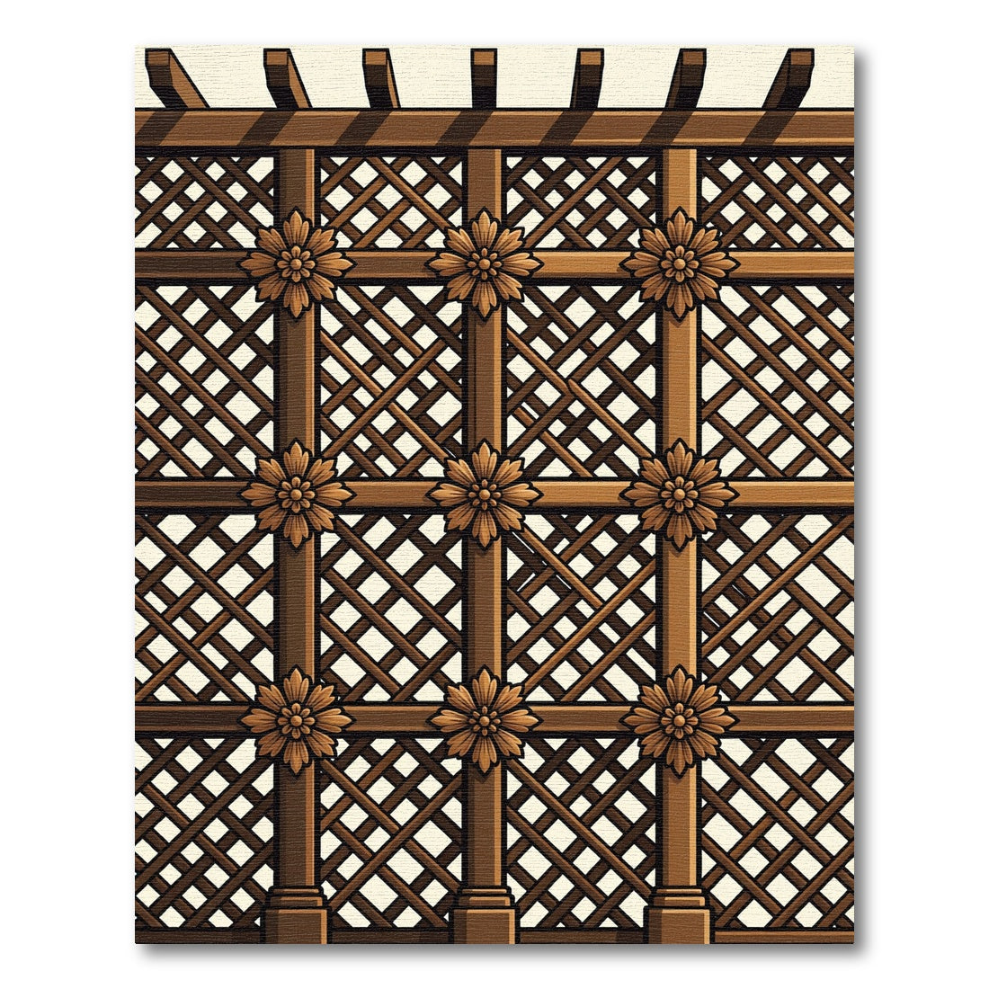 Ornate Brown Lattice Floral Rug