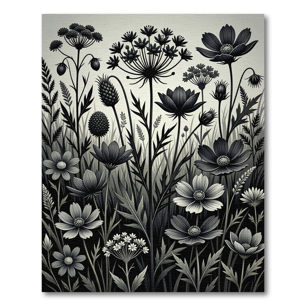 Monochrome Wildflower Botanical Meadow Illustration Rug