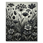 Monochrome Wildflower Botanical Meadow Illustration Rug