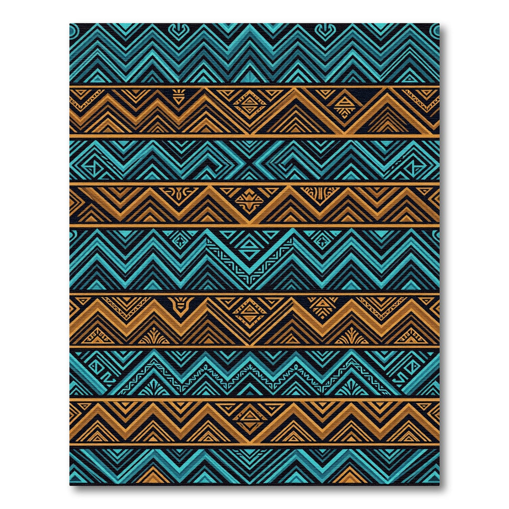 Geometric Aqua and Bronze Zigzag Chevron Rug