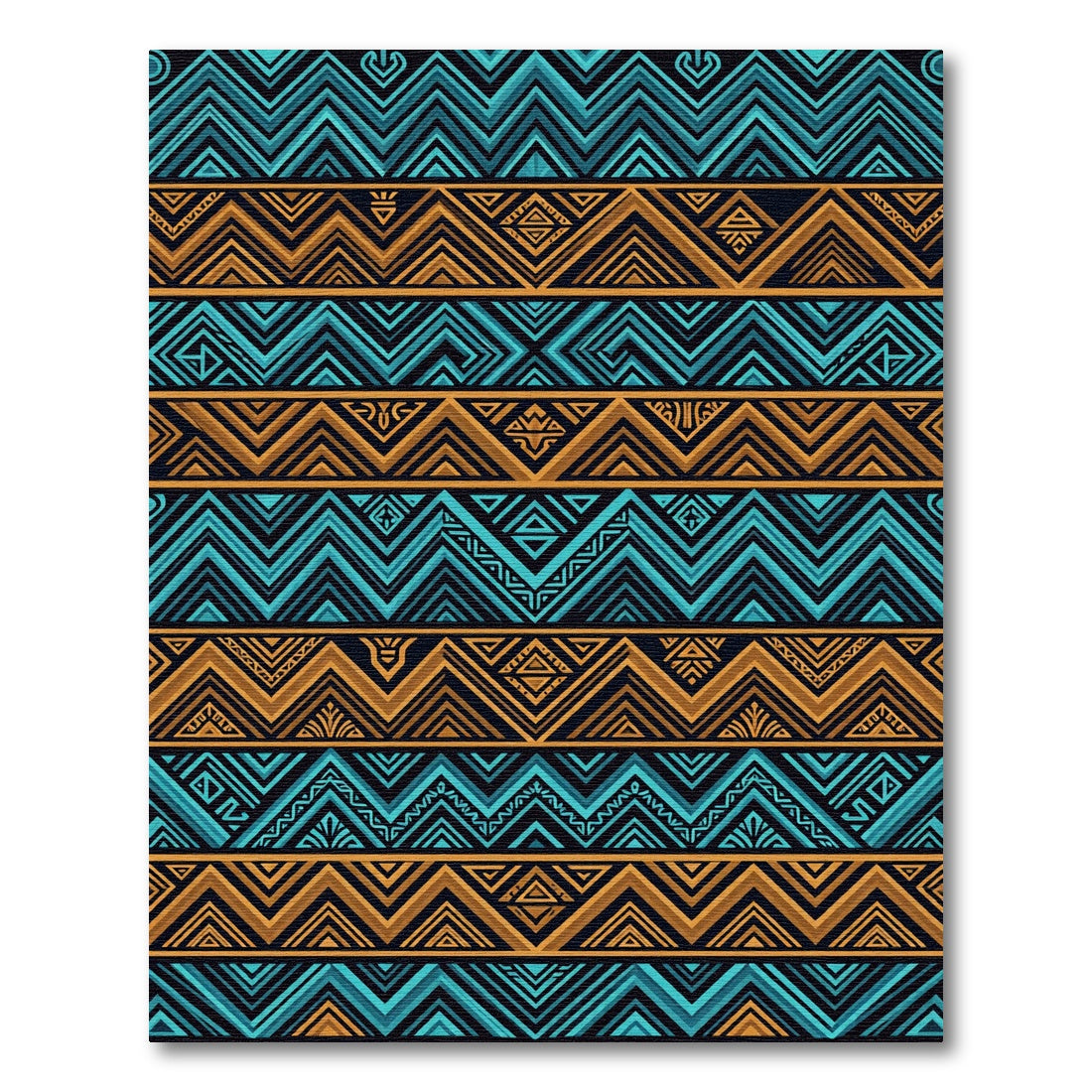Geometric Aqua and Bronze Zigzag Chevron Rug