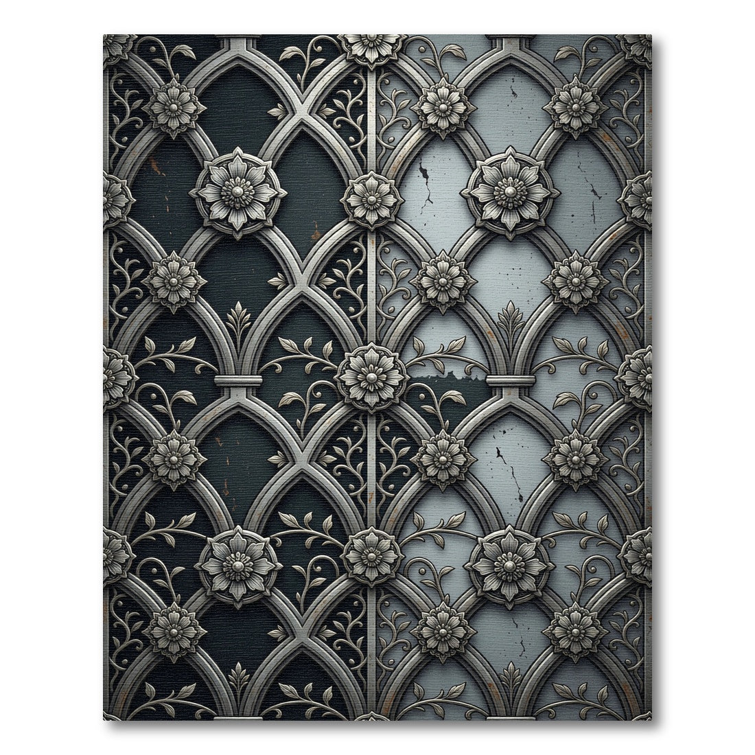Gothic Iron Floral Damask Two Tone Rug