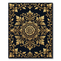 Ornate Gold Floral Rose Medallion Rug