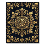 Ornate Gold Floral Rose Medallion Rug