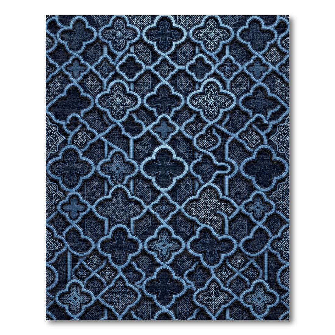 Deep Navy Intricate Lattice Clover Rug