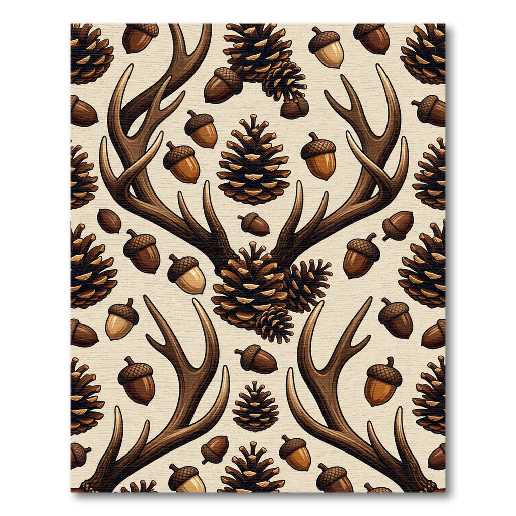 Rustic Antler Pinecone Earth Tone Forest Rug