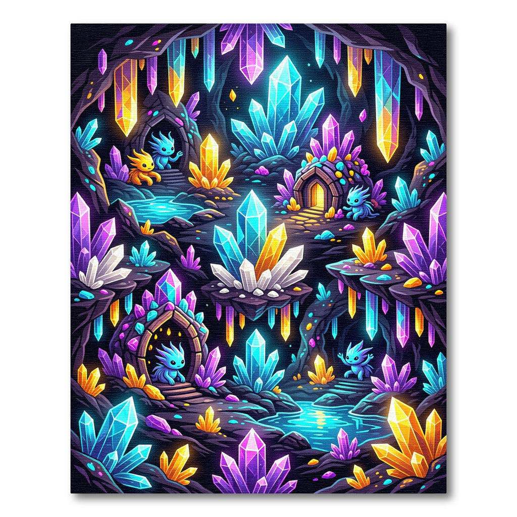 Glowing Crystal Cave Neon Whimsical Art Rug