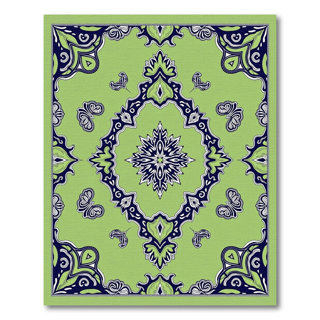 Lime Navy Mandala Floral medallion Rug