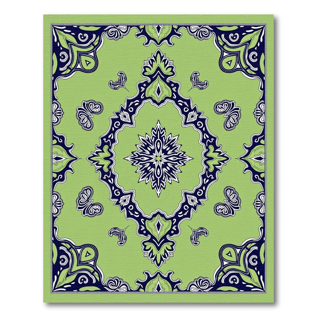 Lime Navy Mandala Floral medallion Rug