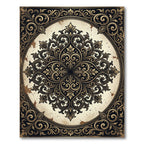 Ornate Gold Ink Damask Scroll Rug