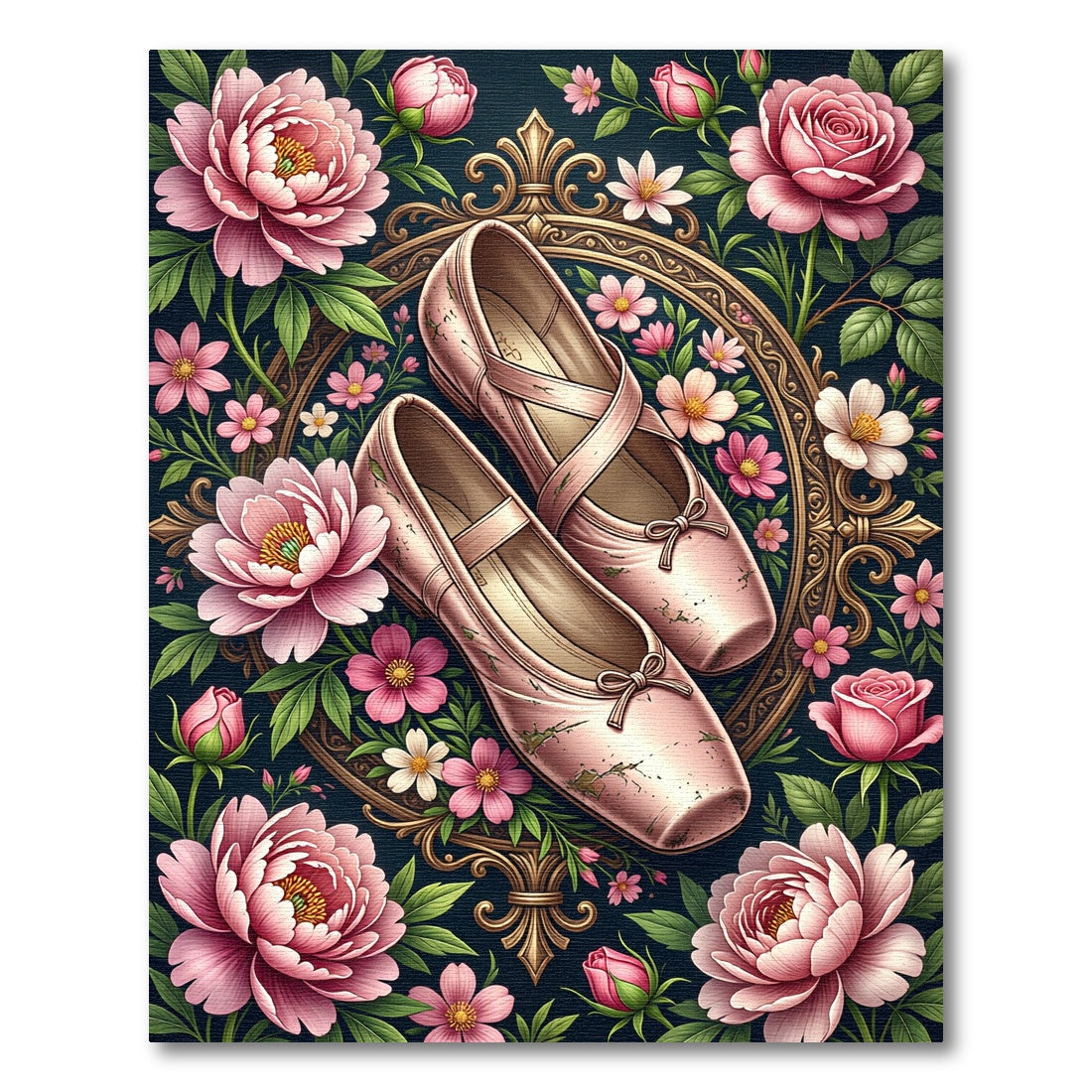 Vintage Pink Floral Ballet Shoe Medallion Rug