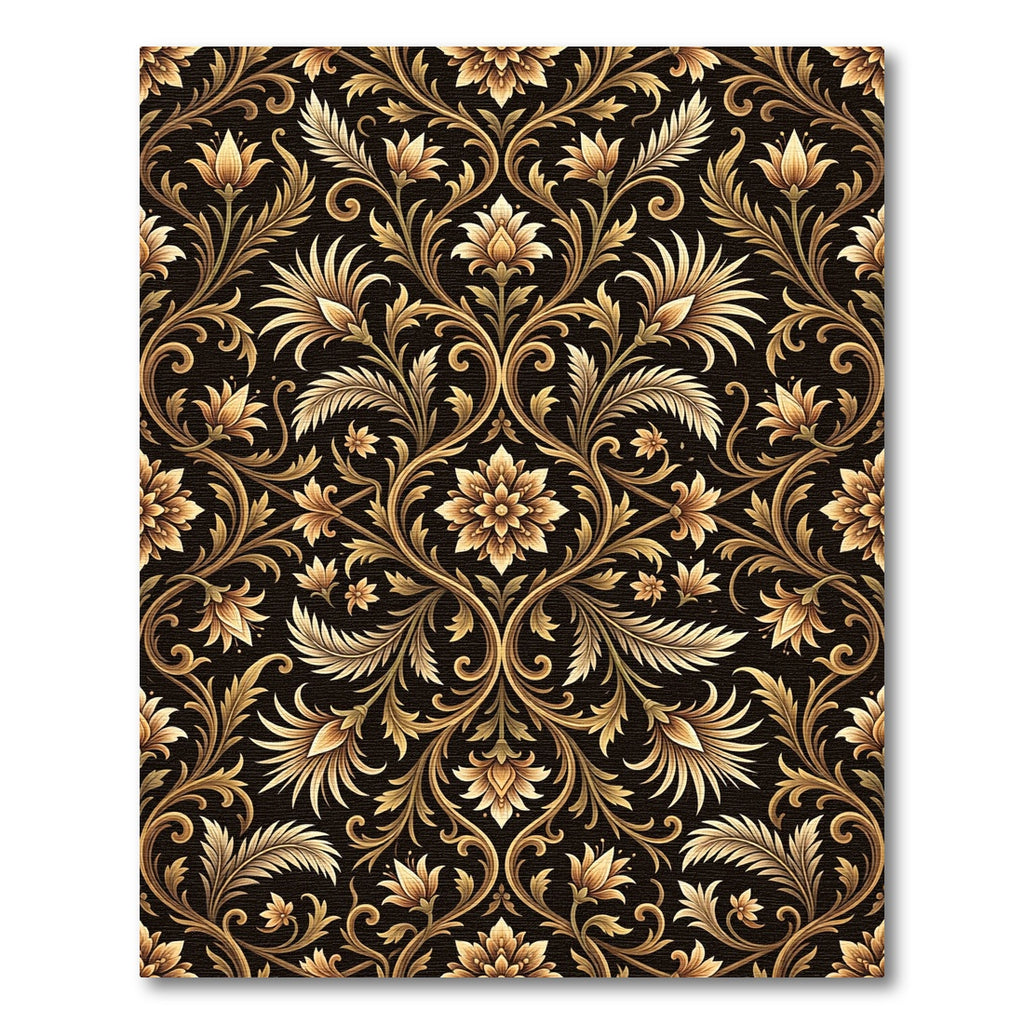 Ornate Golden Floral Damask Rug