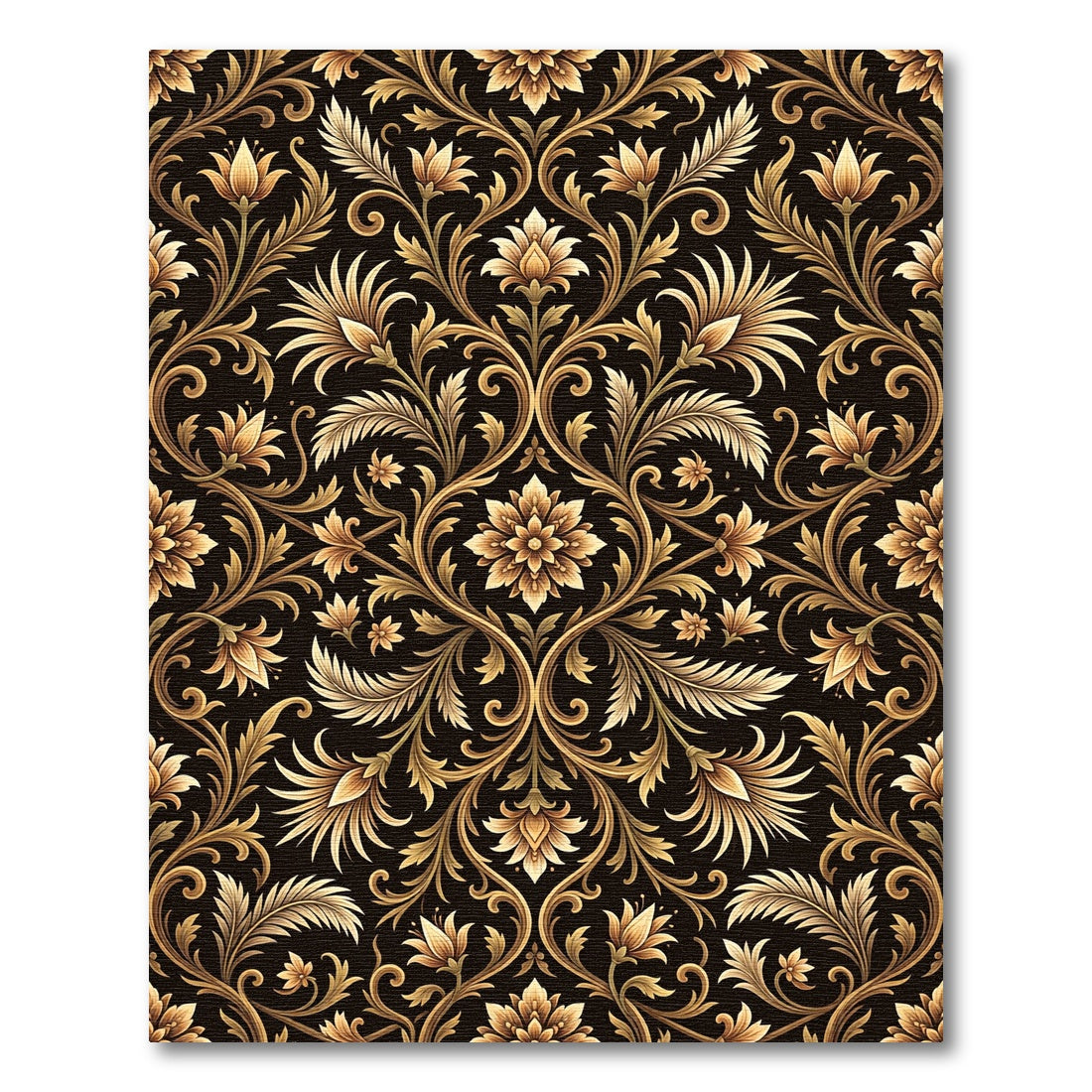 Ornate Golden Floral Damask Rug