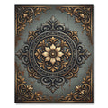 Ornate Gold Floral Charcoal Medallion Rug
