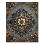 Ornate Gold Floral Charcoal Medallion Rug