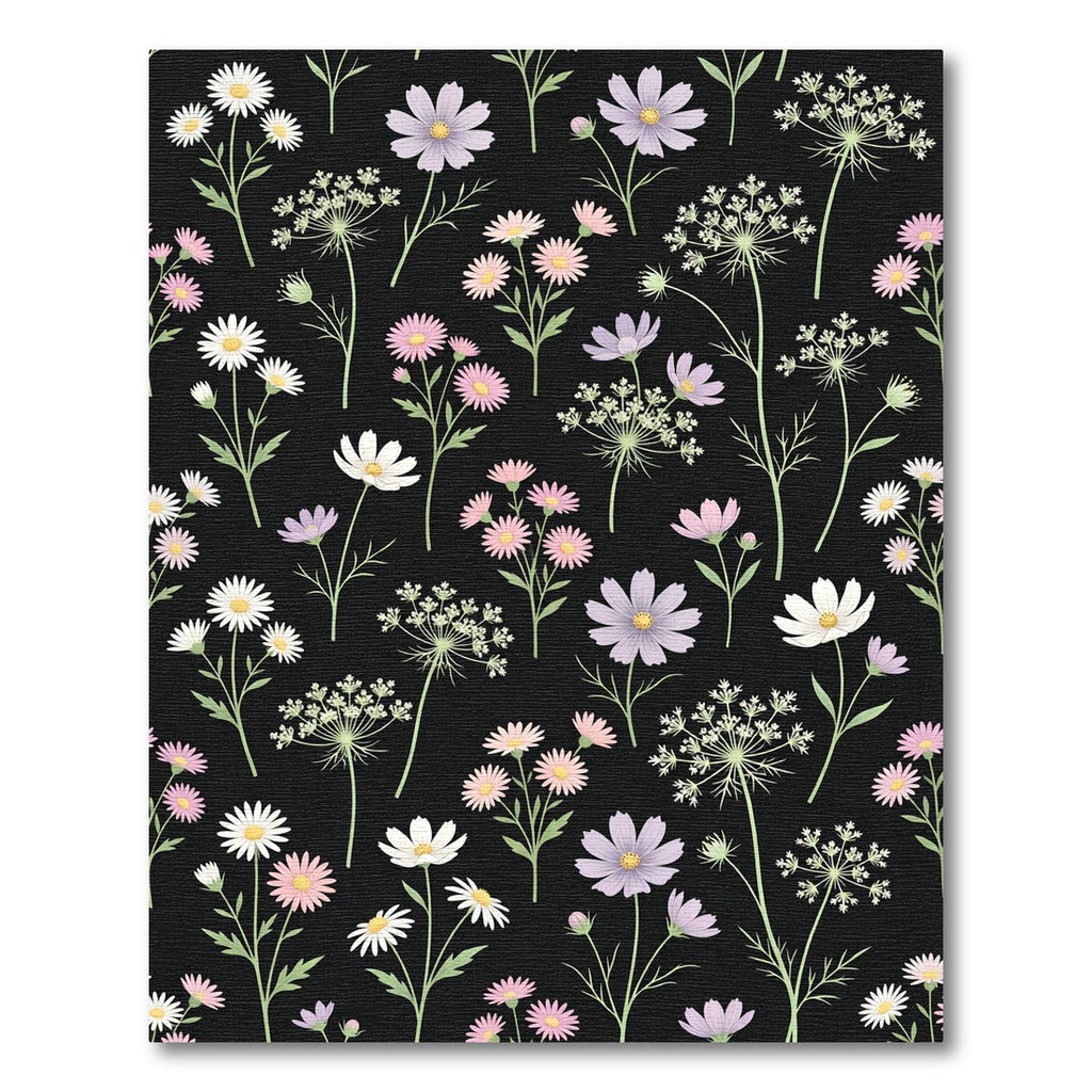 Pastel Floral Meadow Black Background Rug
