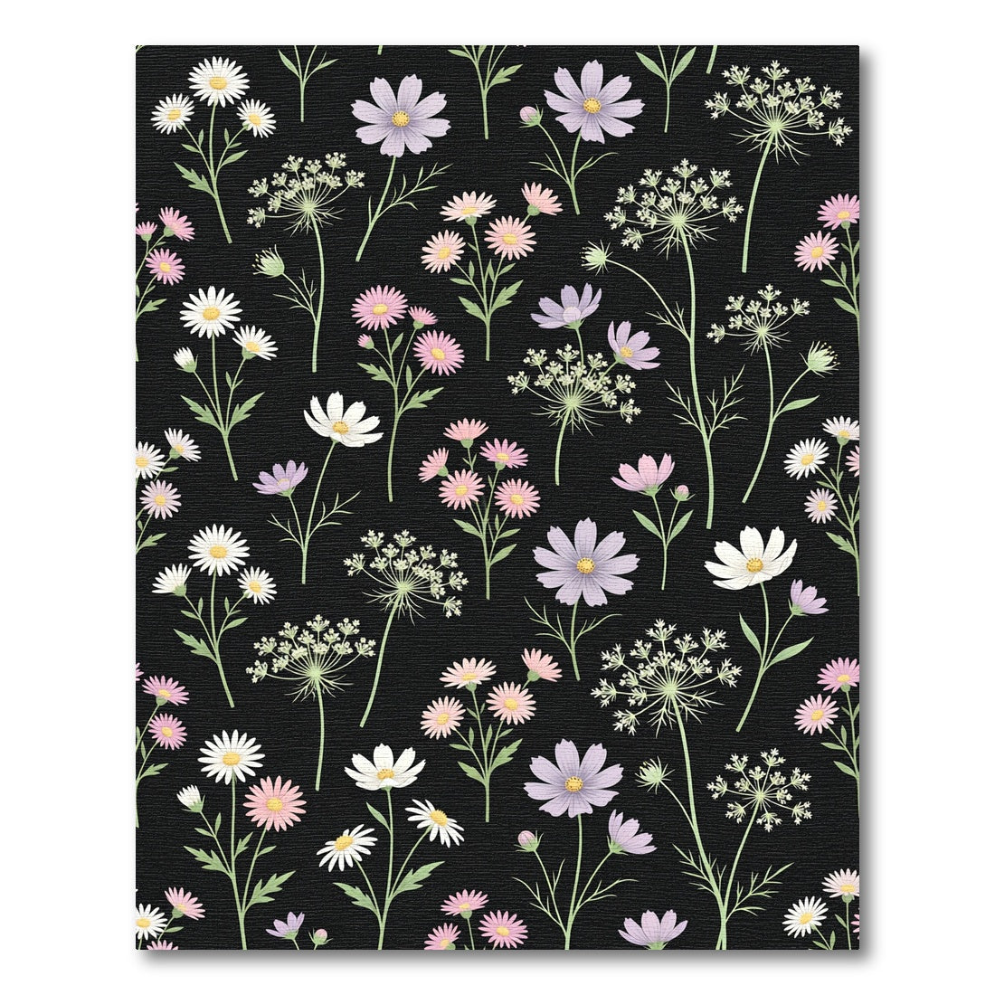 Pastel Floral Meadow Black Background Rug