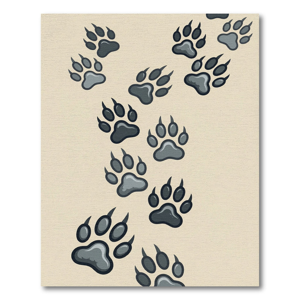 Playful Gray Animal Paw Track Rug