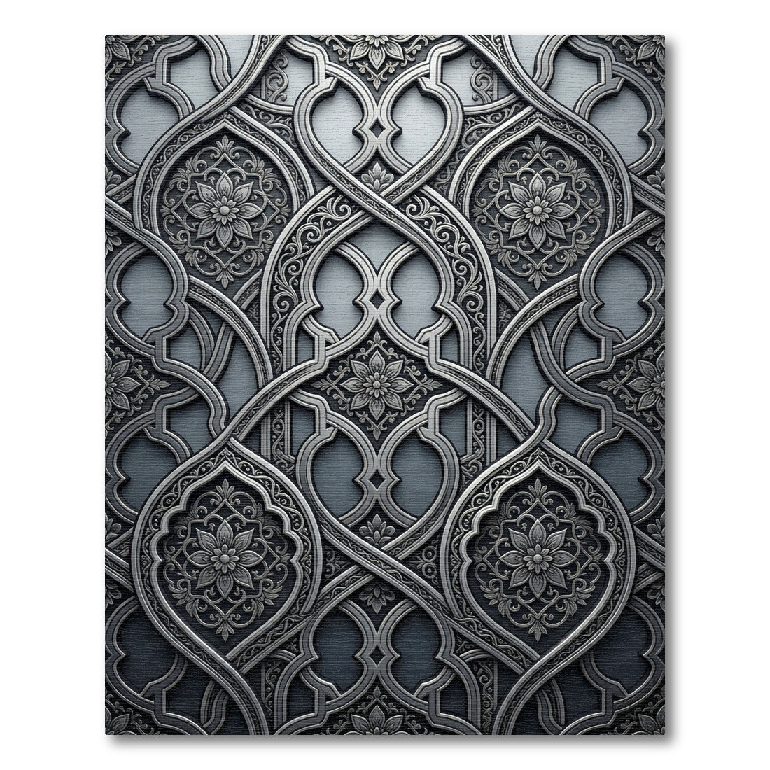 Ornate Gray Floral Arabesque Rug