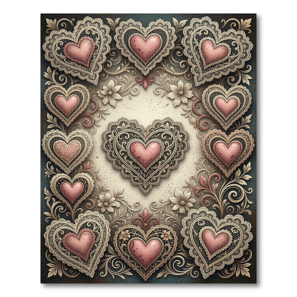 Ornate Pink Hearts Lace Border Rug