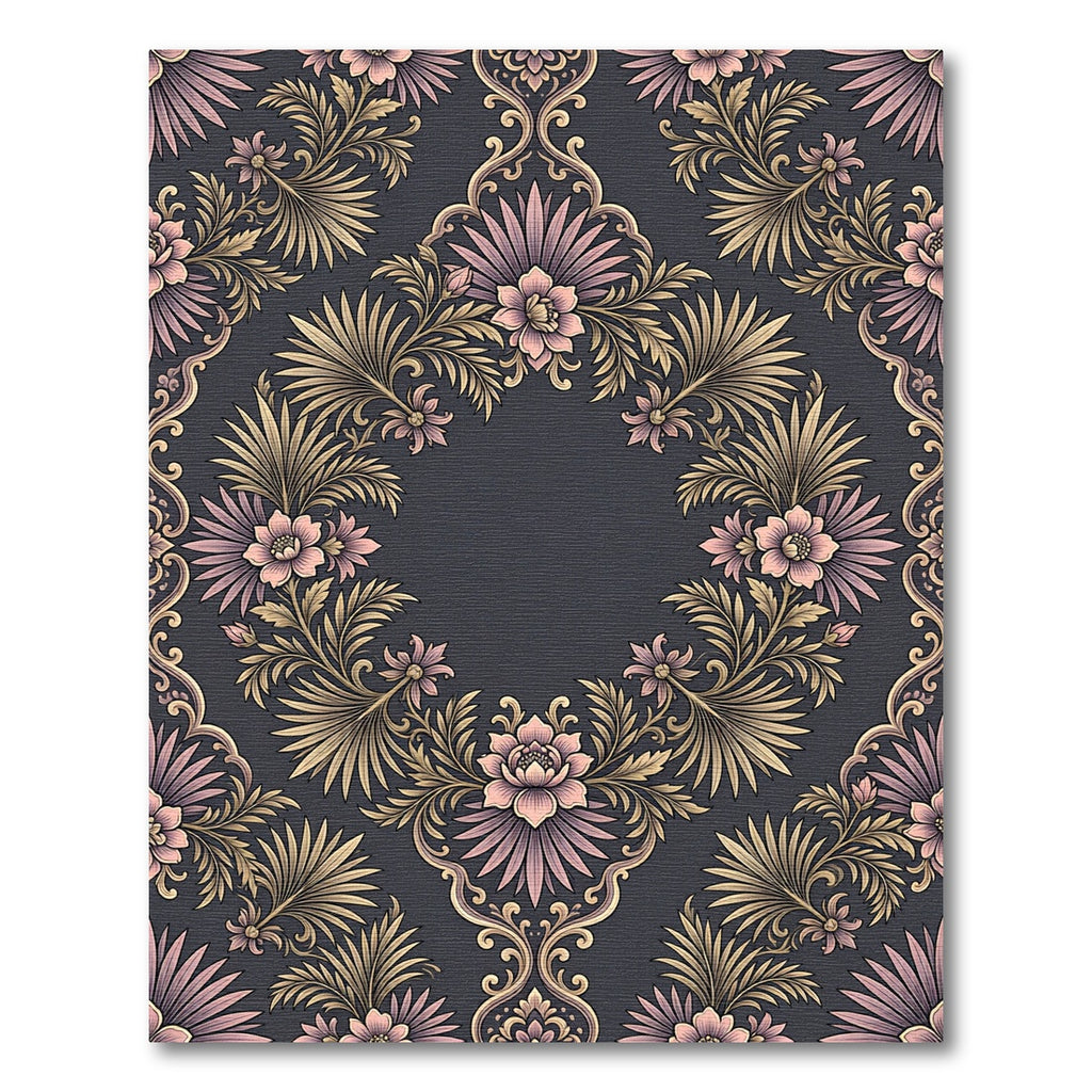 Dusty Rose Floral Scrollwork Oval Rug