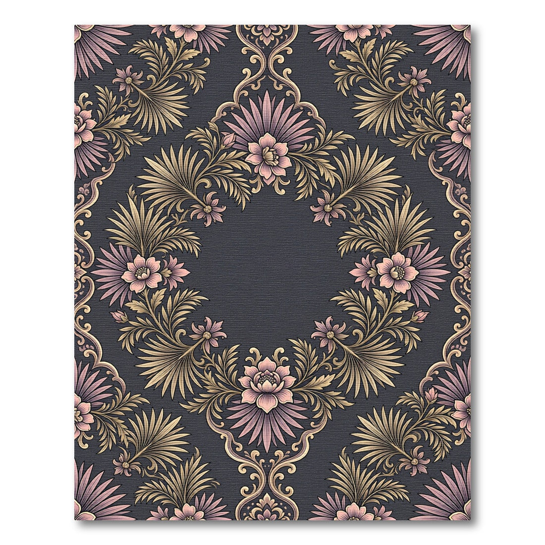 Dusty Rose Floral Scrollwork Oval Rug
