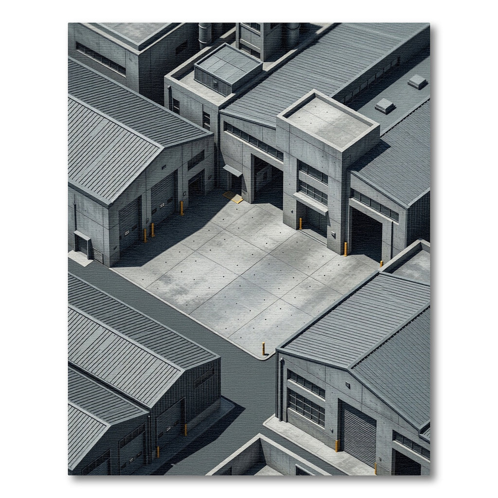 Industrial Gray Concrete Warehouse Compound Rug