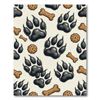 Black Paw Print Bone Biscuit Illustration Rug