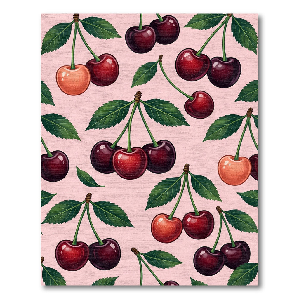 Red Cherry Pattern On Pink Background Rug