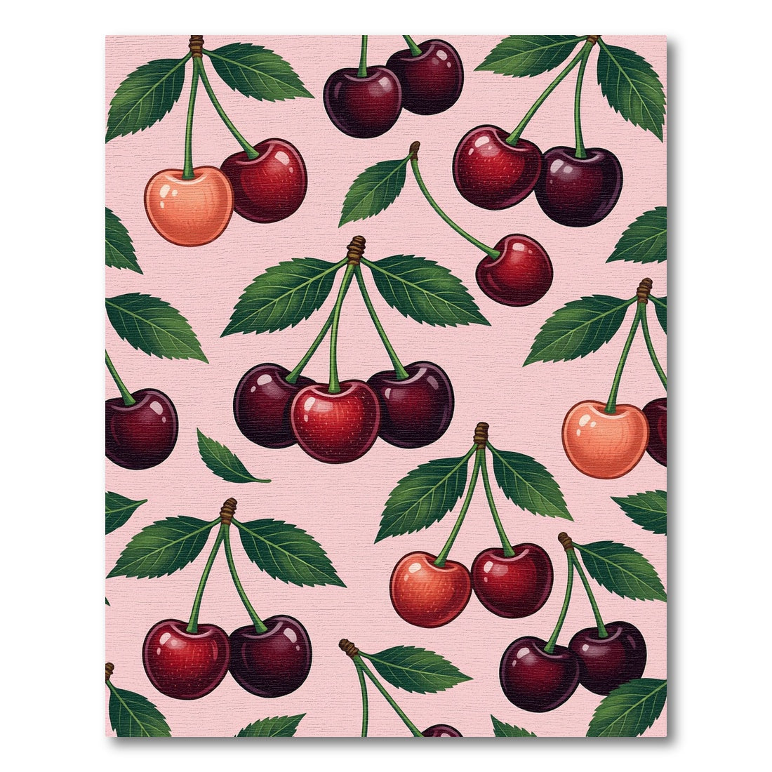 Red Cherry Pattern On Pink Background Rug