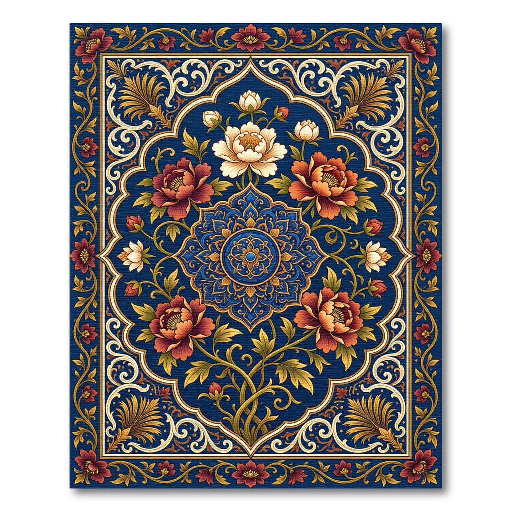 Rich Blue Floral Medallion Garden Rug