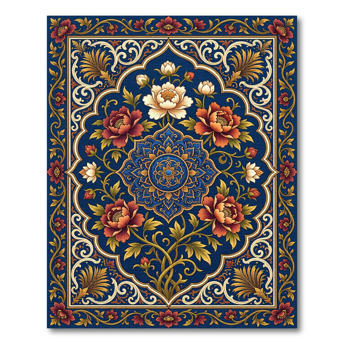 Rich Blue Floral Medallion Garden Rug