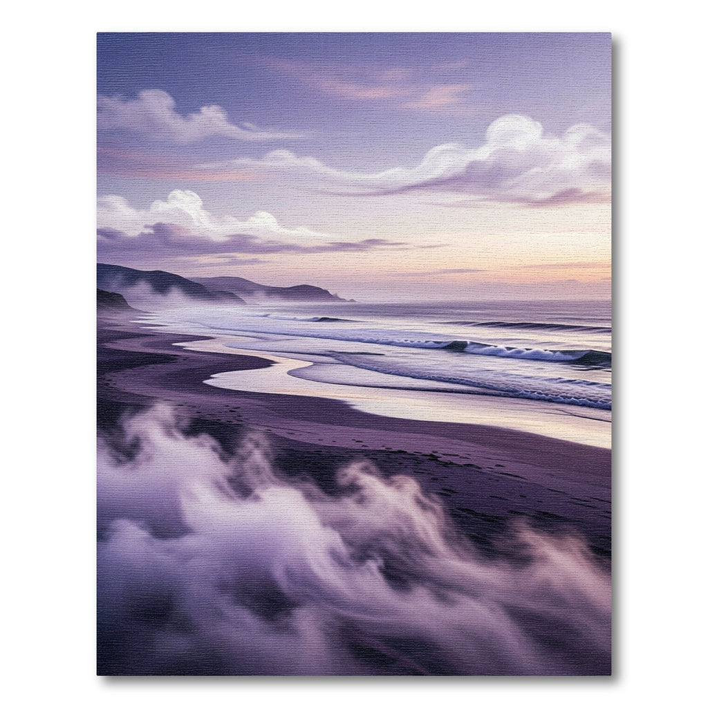 Ethereal Violet Misty Seascape Coastline Rug