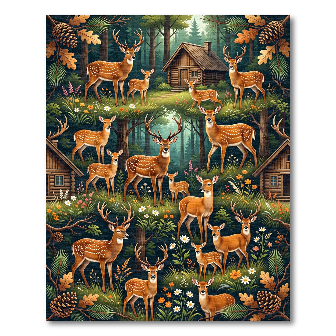 Enchanted Forest Fawn and Deer Scene Rug