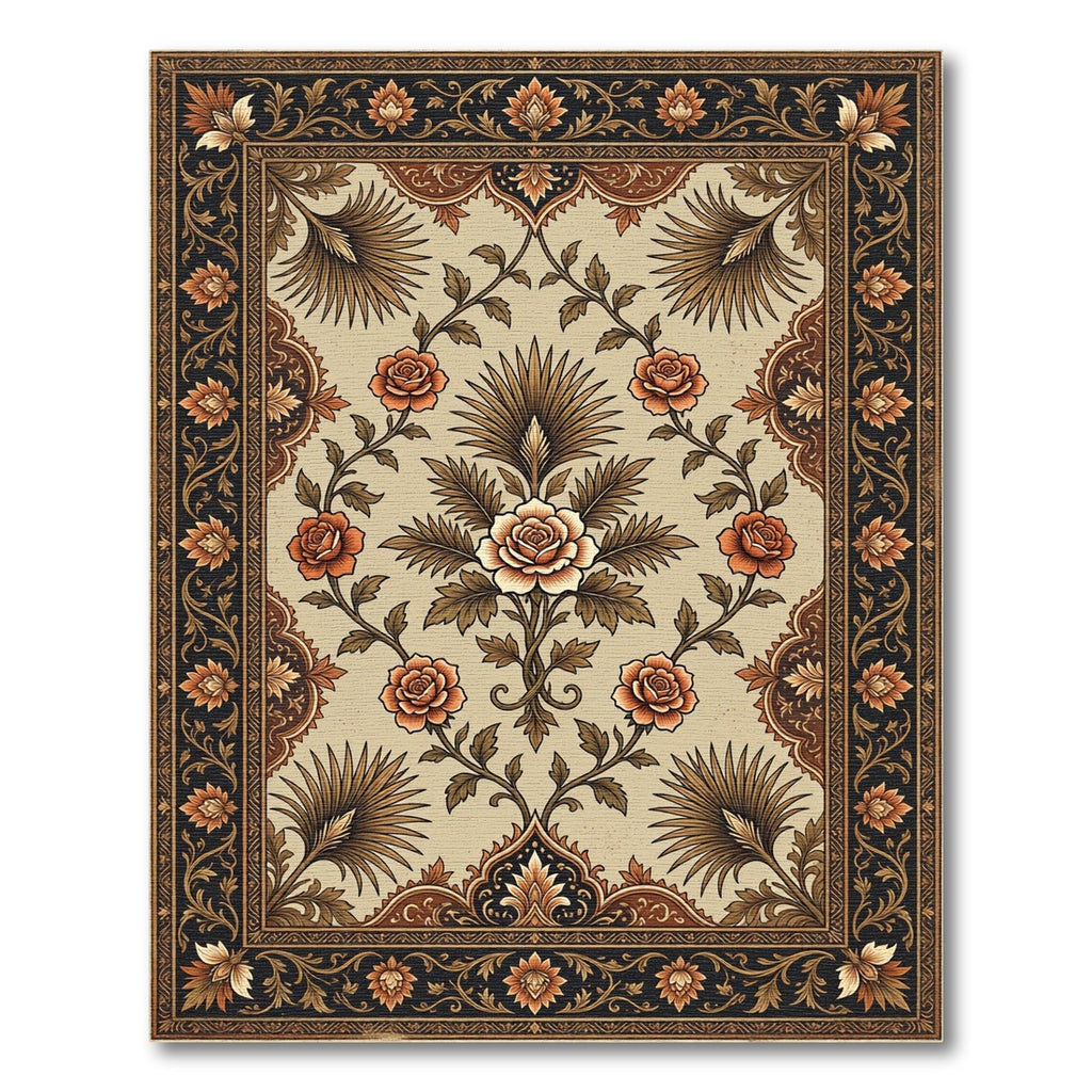 Earthy Rose Floral Botanical Medallion Rug