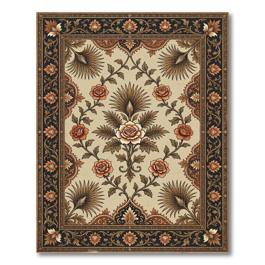 Earthy Rose Floral Botanical Medallion Rug