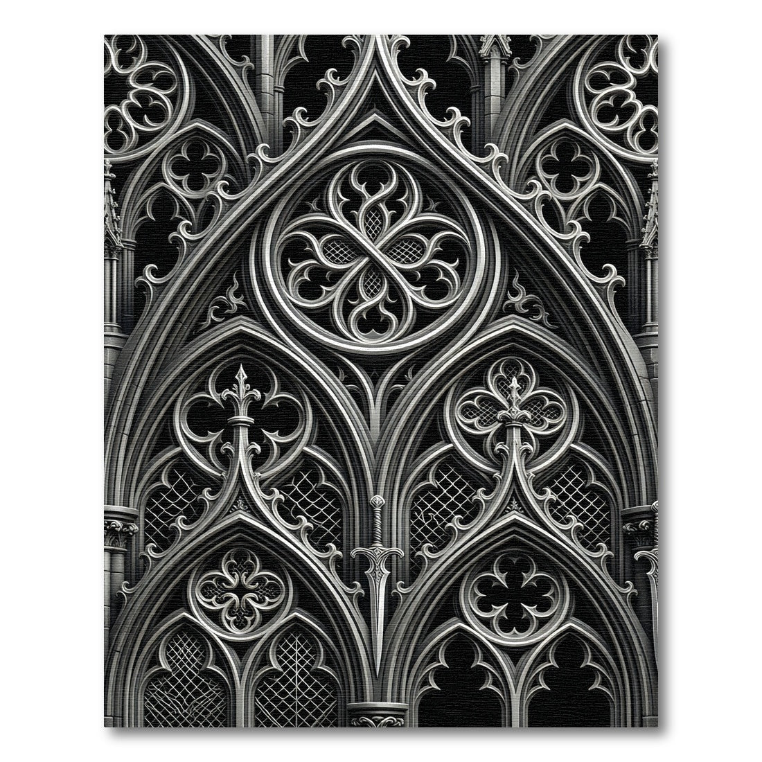 Monochromatic Gothic Arch Iron Scroll Rug