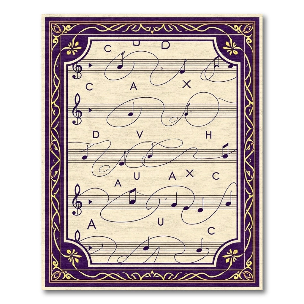 Vintage Purple Gold Music Sheet Rug
